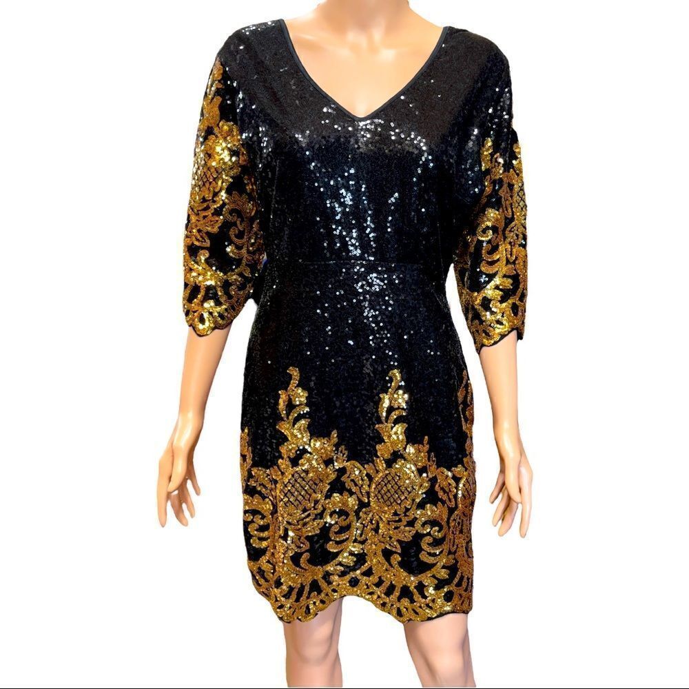 Black & Gold Sequin Formal Dress LARGE